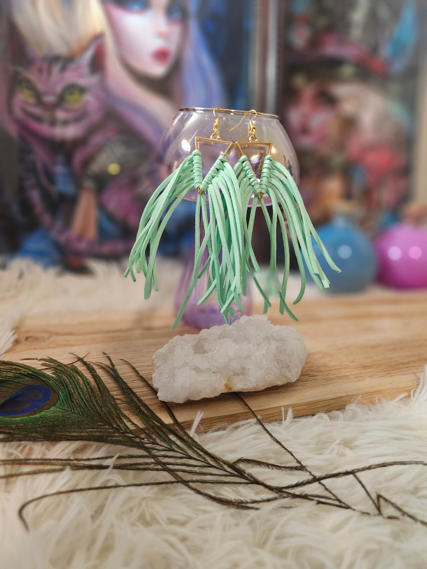 Western Mint Fringe Earrings