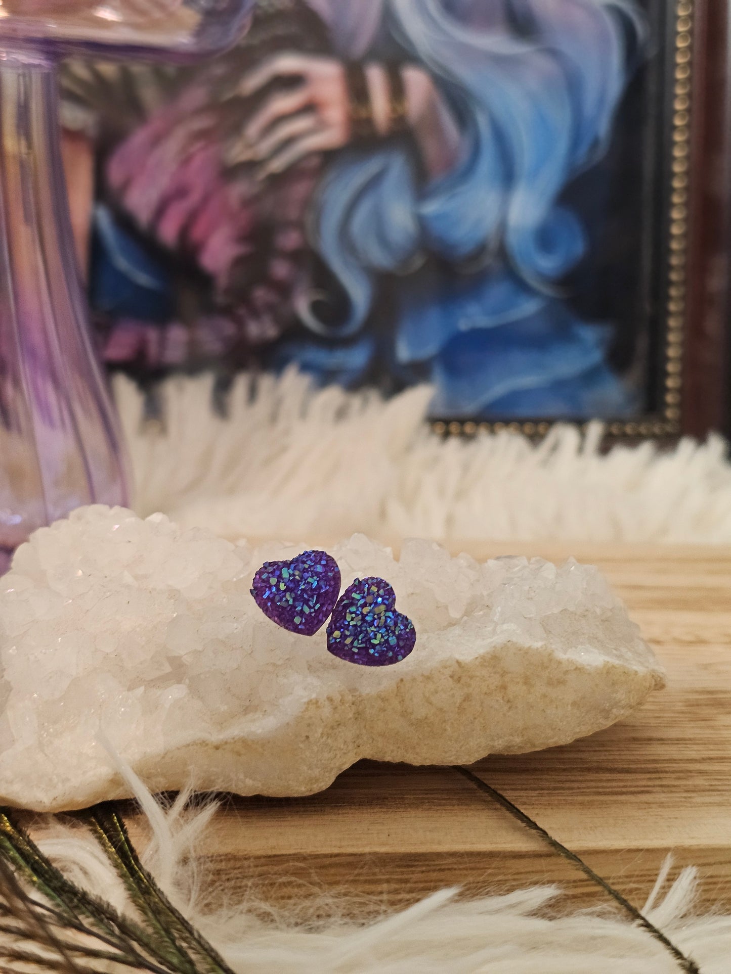 Purple Lilac Heart Mica Stud Earrings