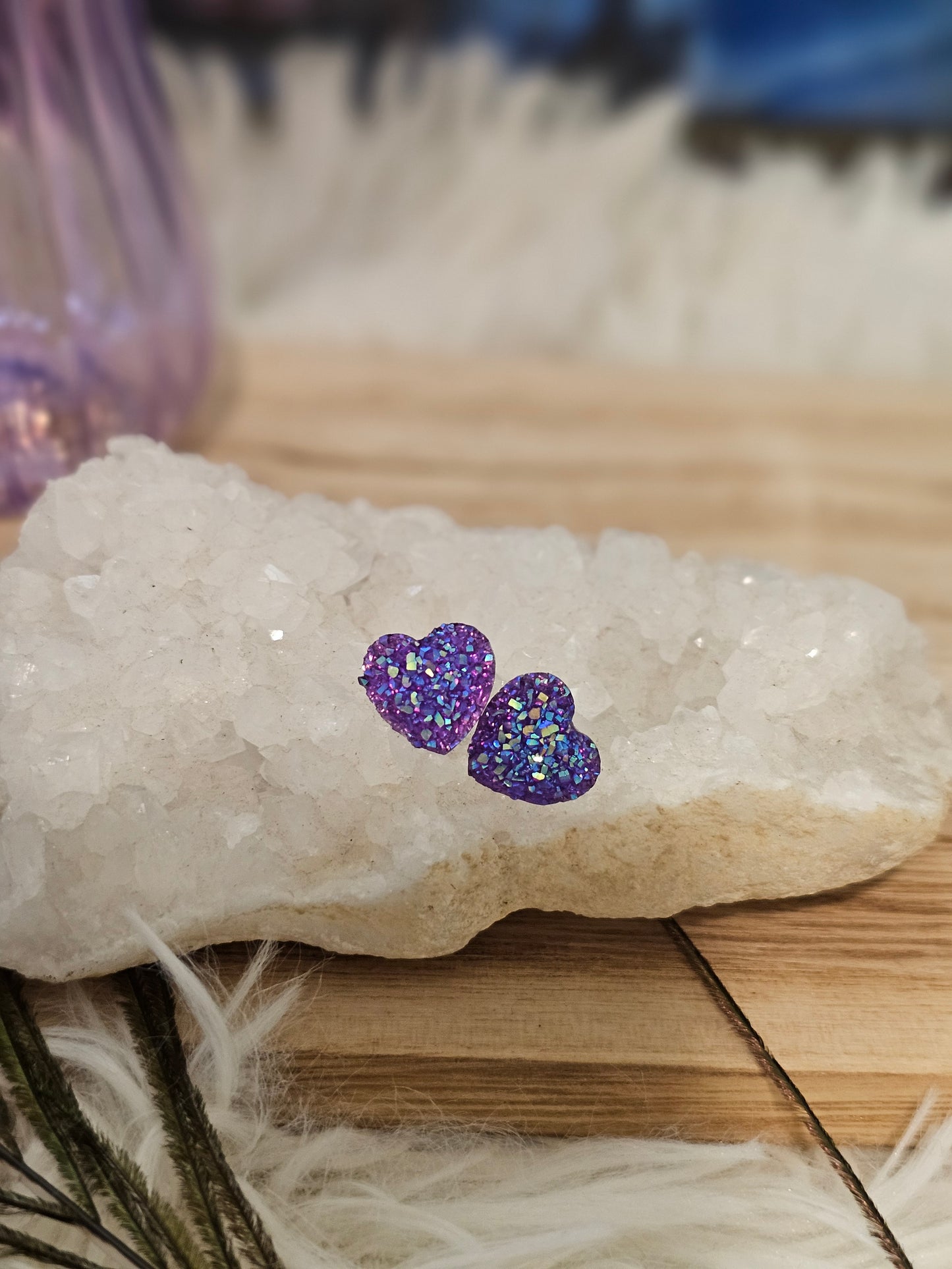 Purple Lilac Heart Mica Stud Earrings