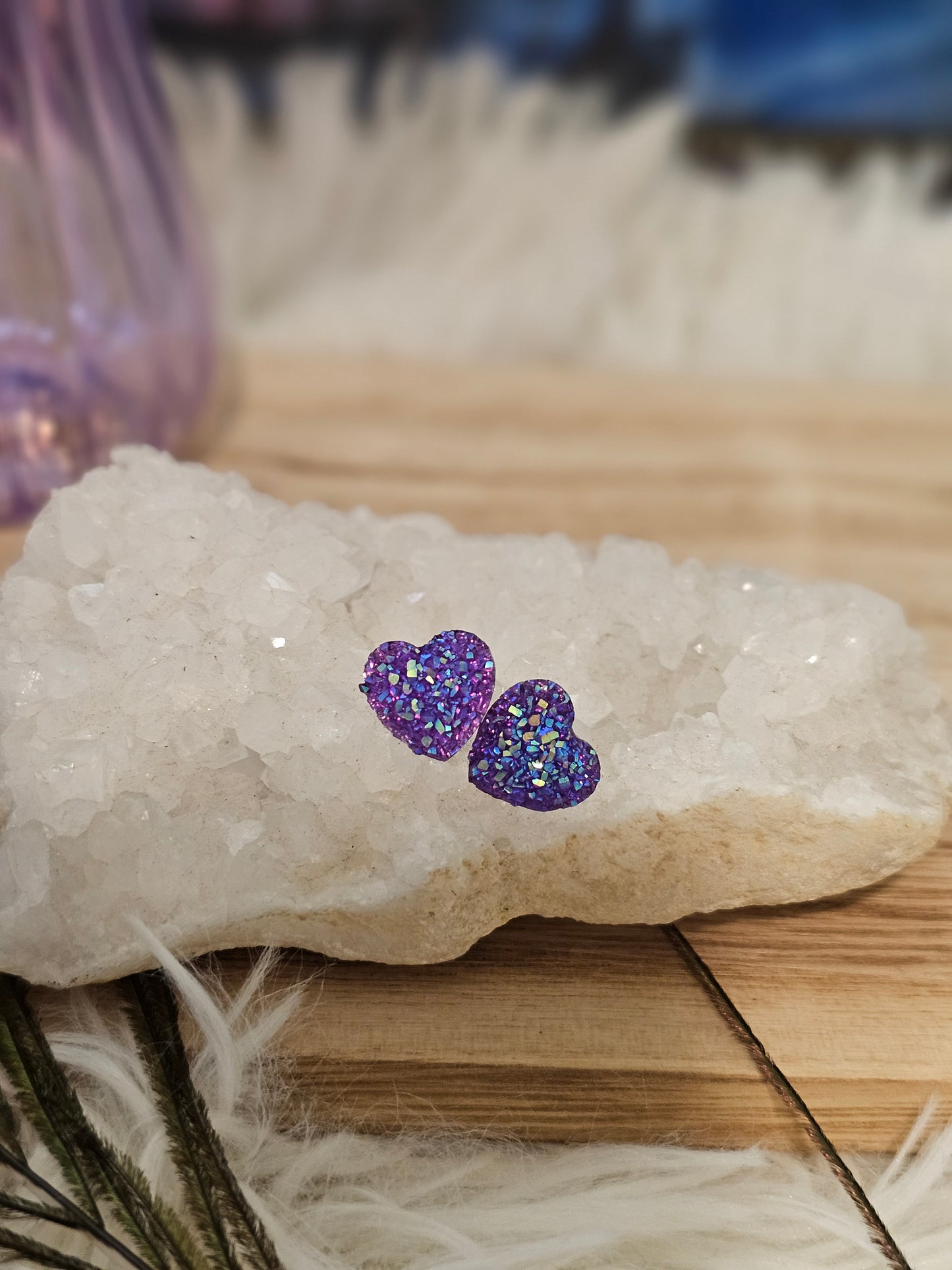 Purple Lilac Heart Mica Stud Earrings