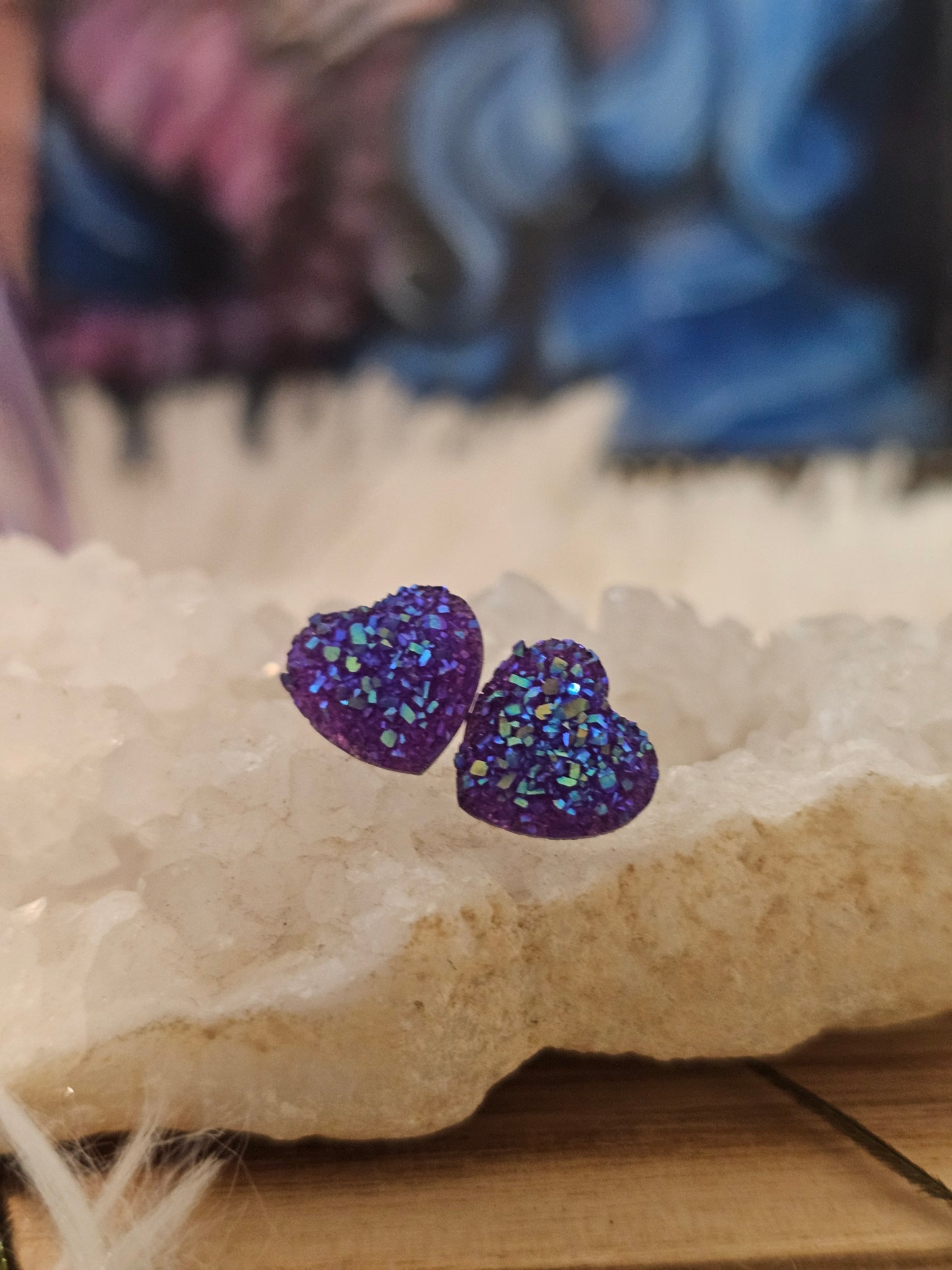 Purple Lilac Heart Mica Stud Earrings