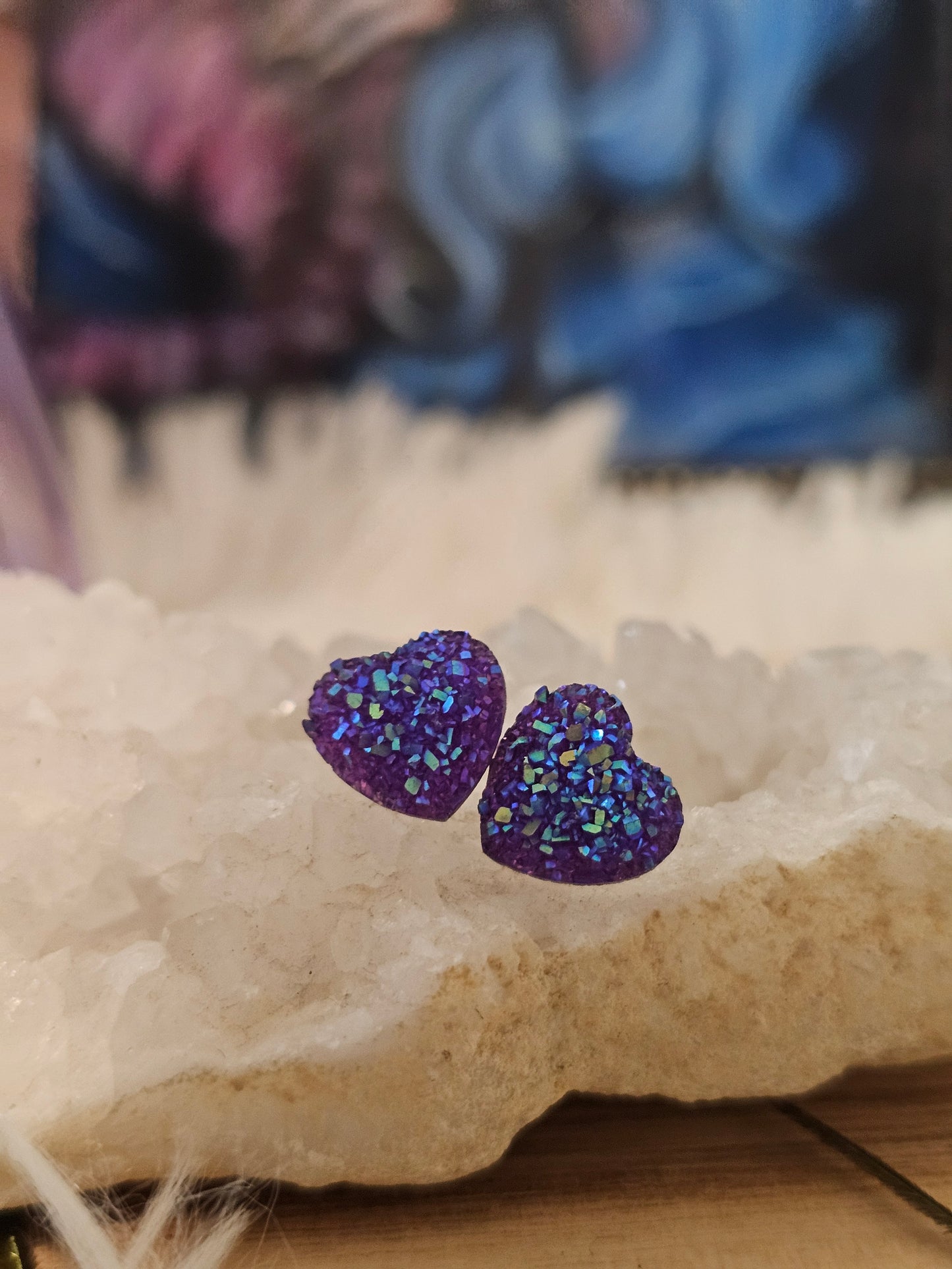 Purple Lilac Heart Mica Stud Earrings