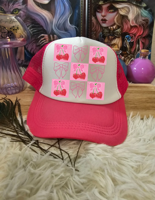 Cherry's & Bows Pink Trucker Hat