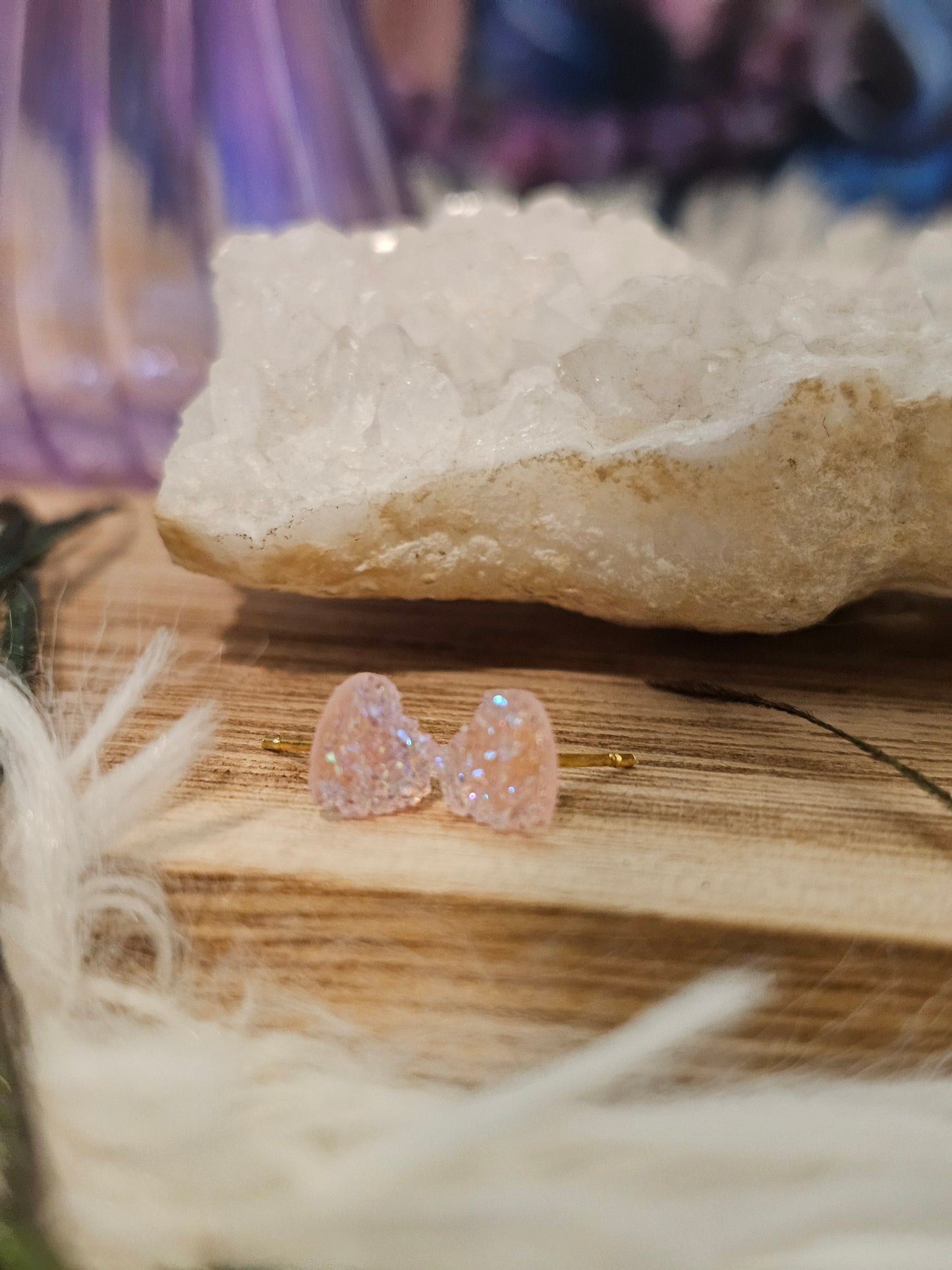 Pinky Heart Mica Stud Earrings