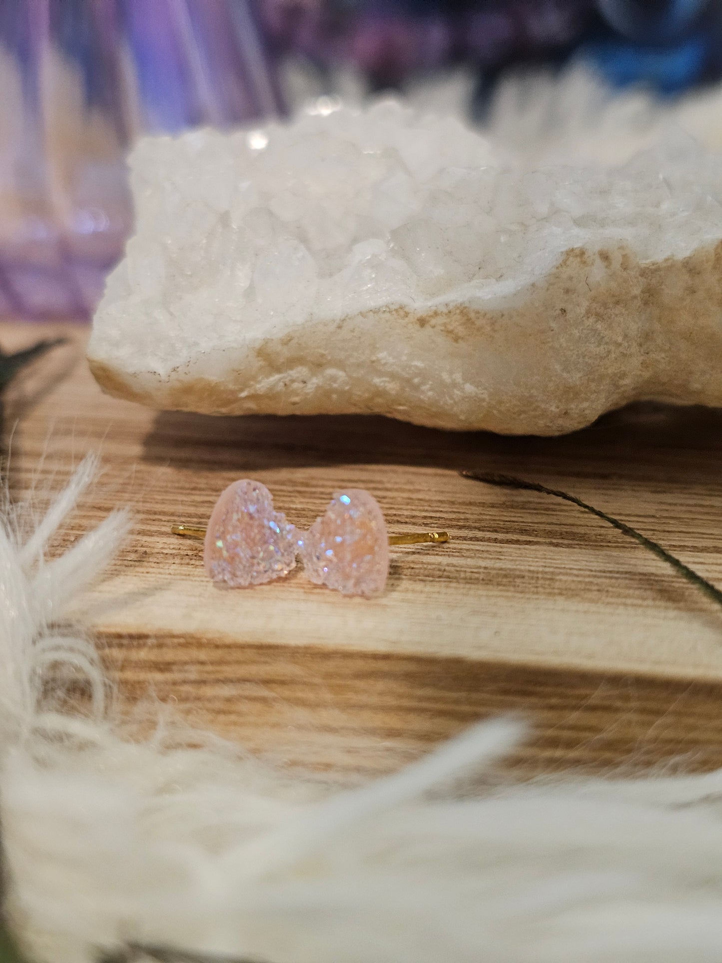 Pinky Heart Mica Stud Earrings