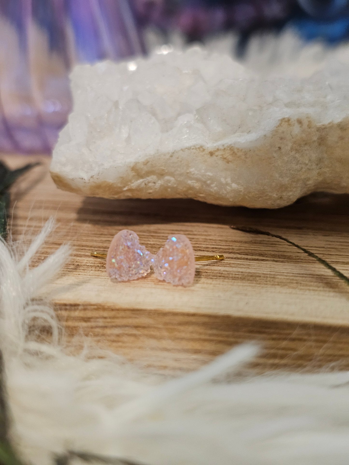 Pinky Heart Mica Stud Earrings