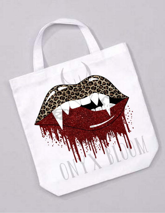 Sparkly Leopard Vampire lips tote bag