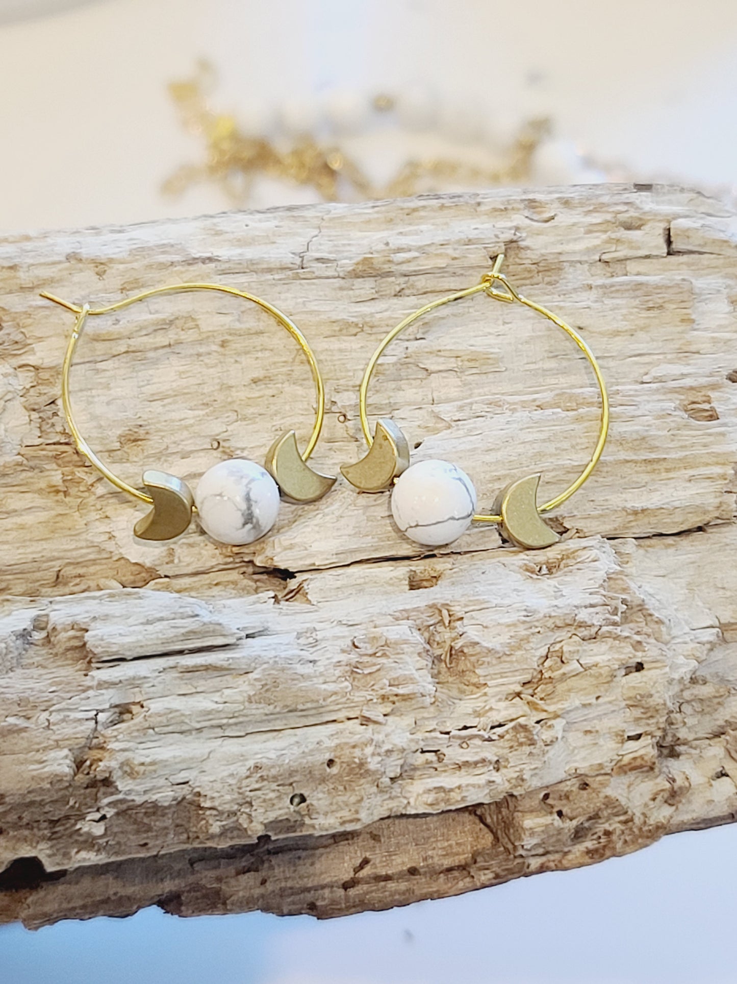 Howlite Moon Earrings