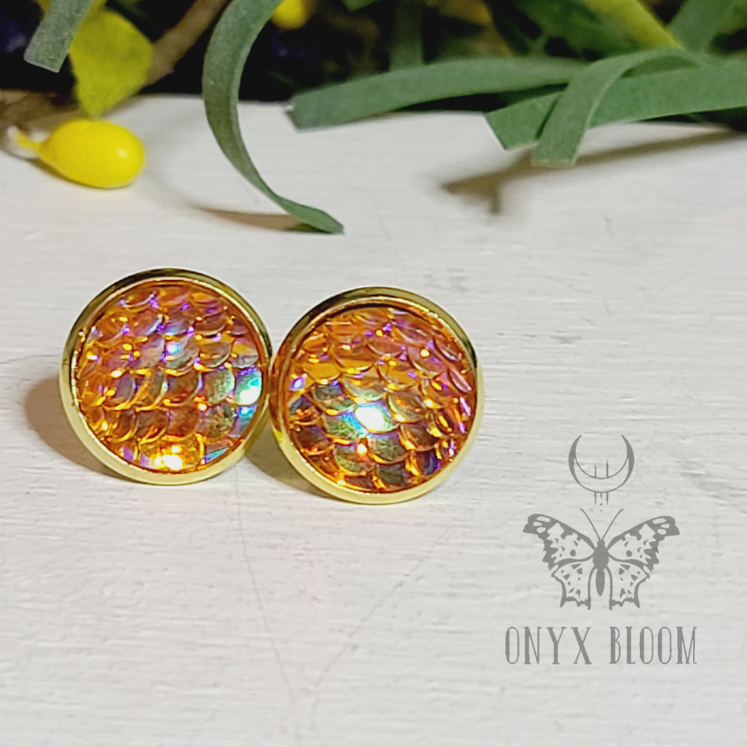 Orange Sunset Scale Stud Earrings