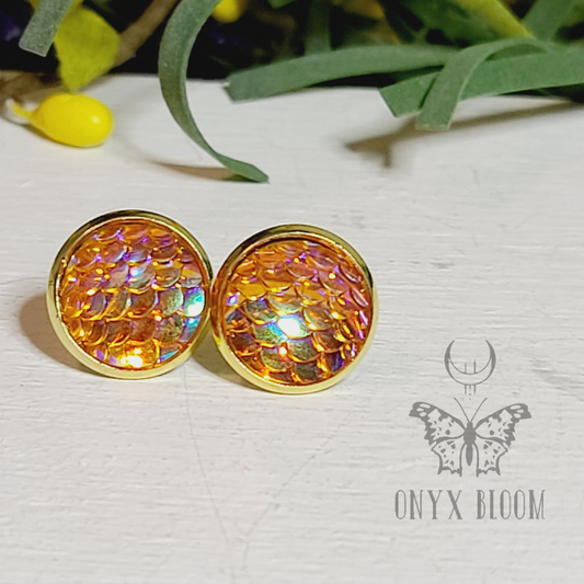 Orange Sunset Scale Stud Earrings