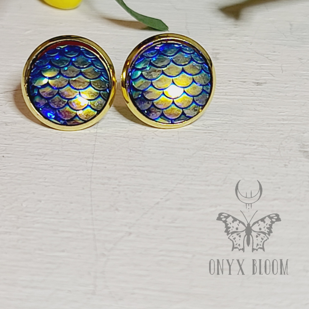 Ocean Blue Scale Stud Earrings