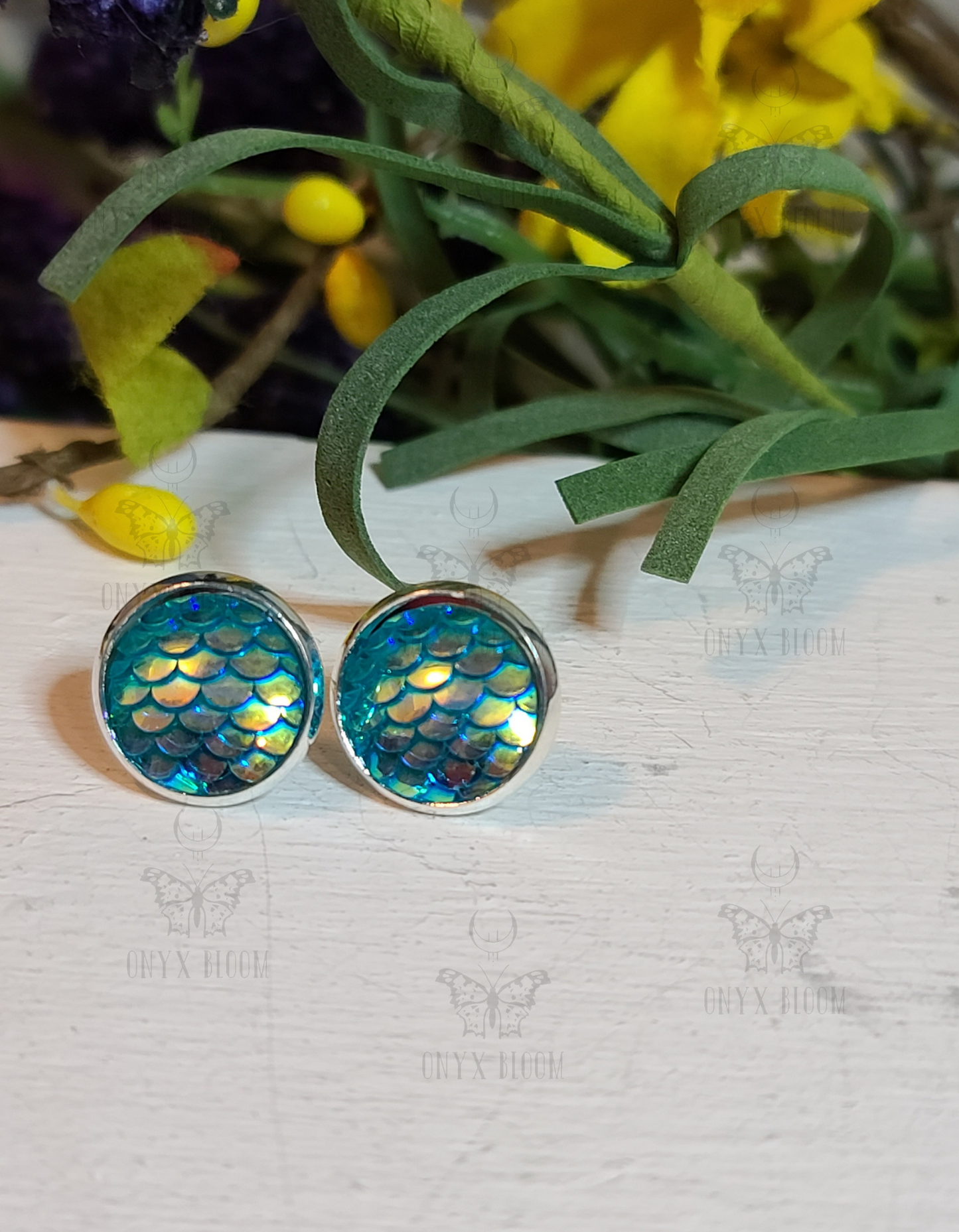 Carribian Sea Scale Stud Earrings