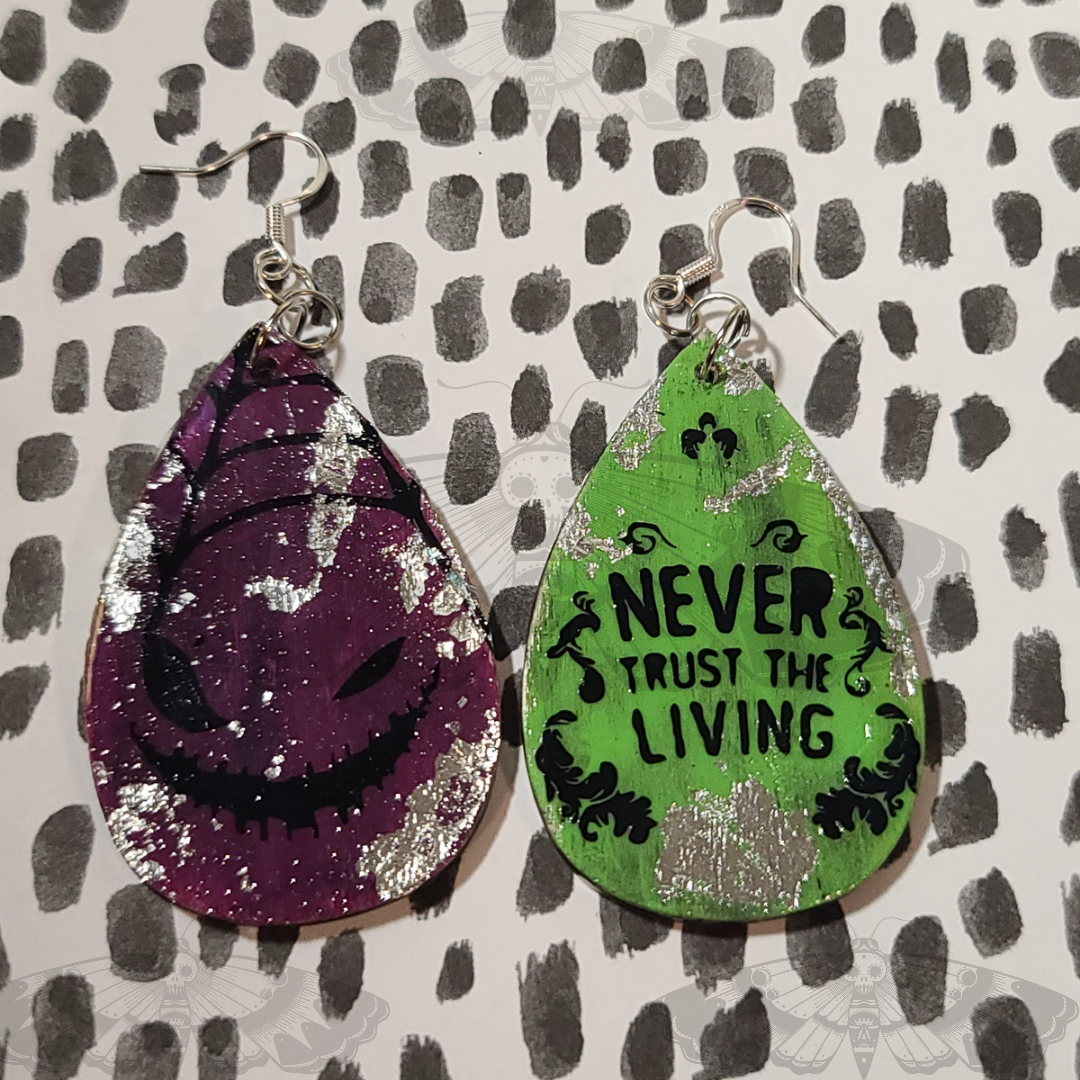 Double sided Nightmare Wood Earrings