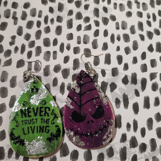 Double sided Nightmare Wood Earrings