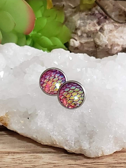 Pink Scale Stud Earrings