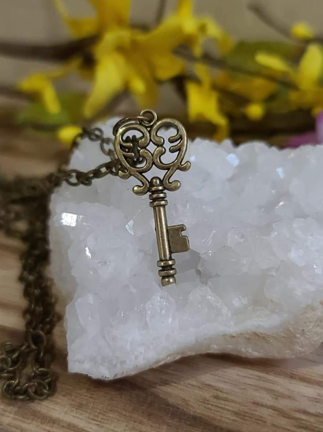 Brass Heart Key Necklace