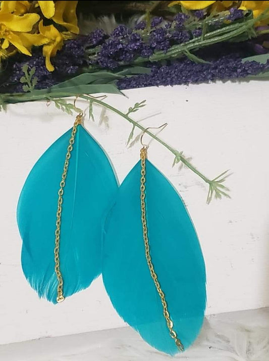 Carribian Blue Feather Earrings