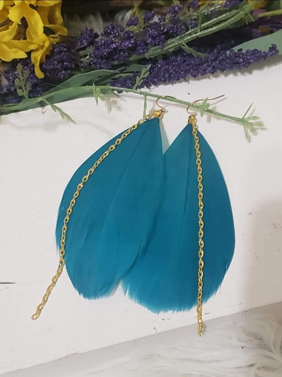 Dark Teal Feather Earrings